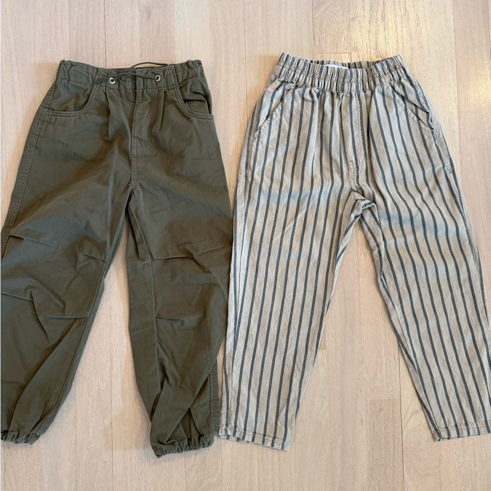 ZARA Olive and Striped Kids Pants Set
